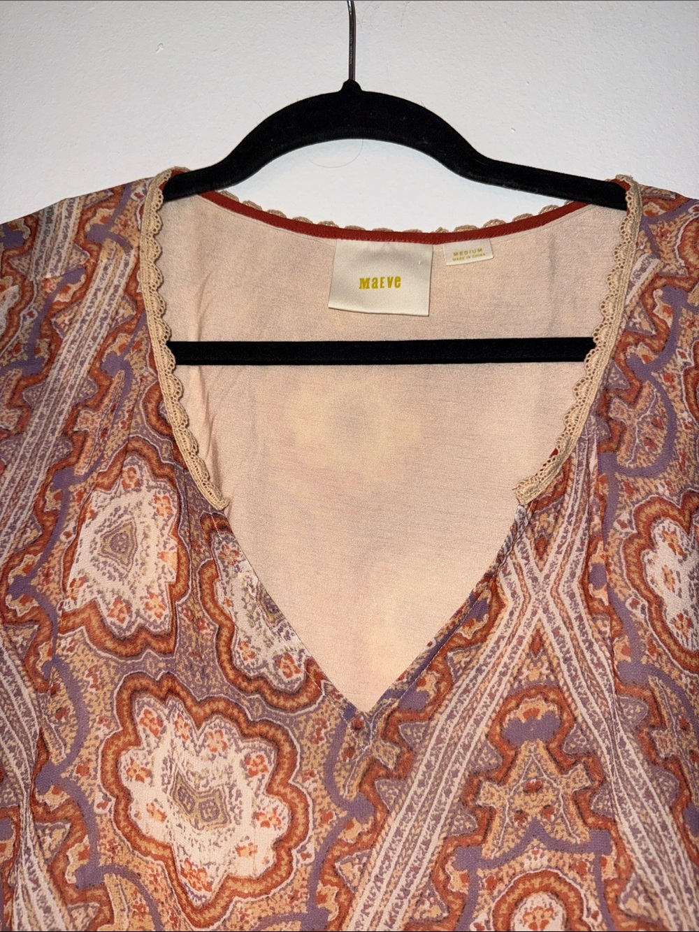 Maeve Boho V-Neck Paisley Tunic Top in Rust - Picture 2 of 6